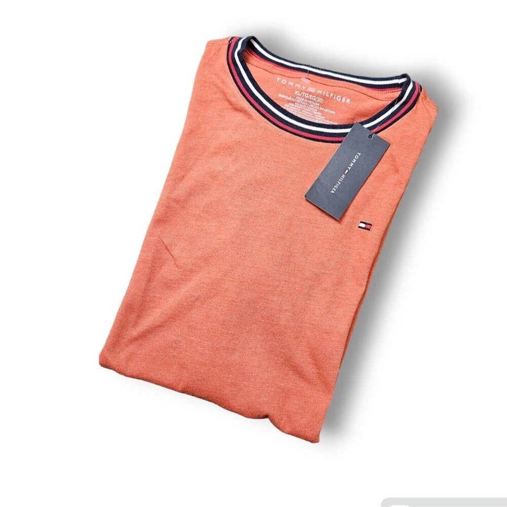 Tommy Hilfiger Boys Crew Neck Classic Short Sleeve T-Shirt Solid Orange Size XL